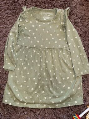 okie dokie Olive Green Floral Long-Sleeve Dress